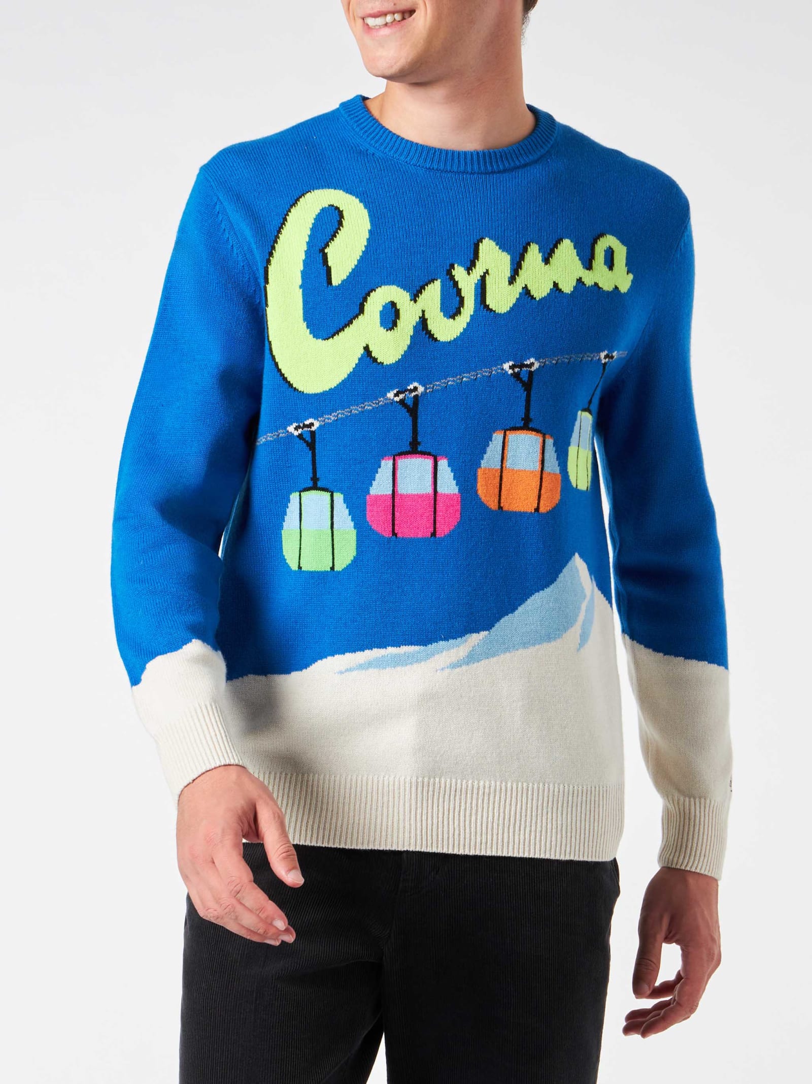 MC2 Saint Barth Man Crewneck Sweater With Courma Cable Postacard Jacquard