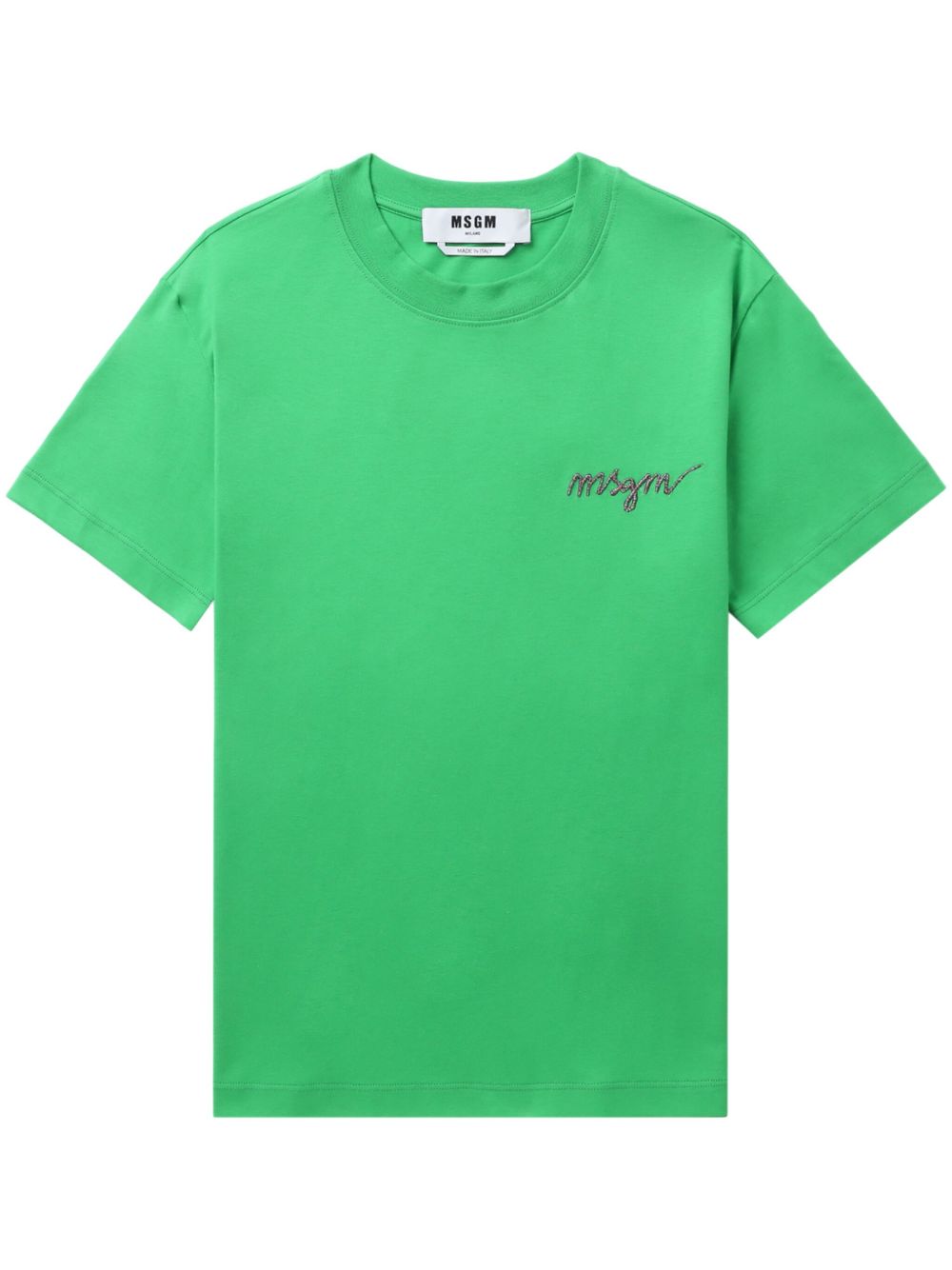 MSGM logo刺绣棉T恤 - 绿色