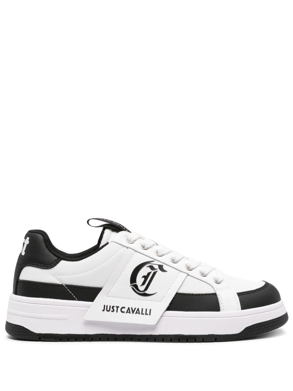 Just Cavalli logo印花皮质运动鞋 - 白色