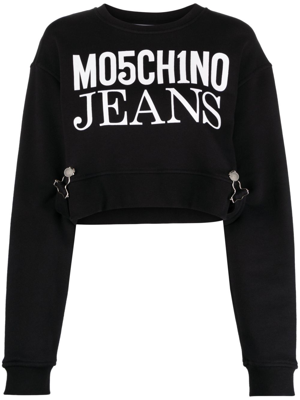 MOSCHINO JEANS logo印花装饰性袢带卫衣 - 黑色
