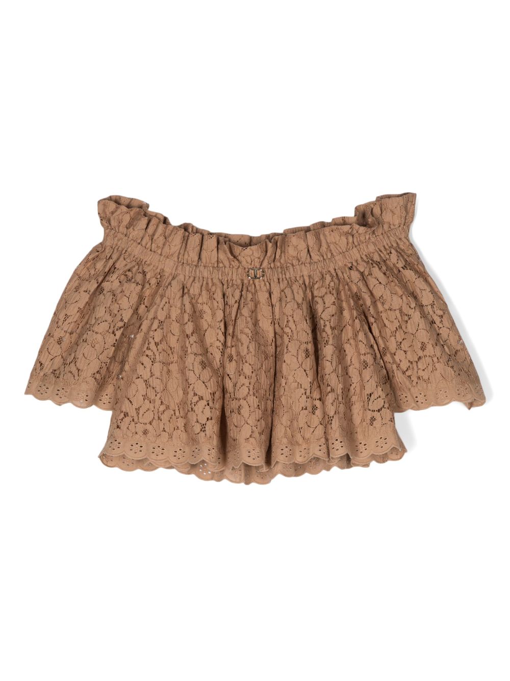 TWINSET Kids 尚蒂伊蕾丝棉罩衫 - 褐色