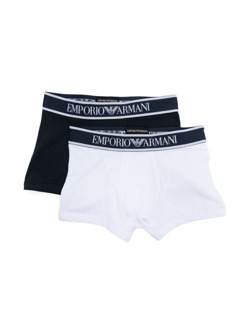 Emporio Armani Kids logo裤腰棉质混纺四角裤（两件装） - 蓝色