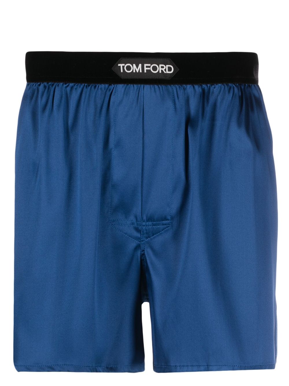 TOM FORD logo裤腰真丝四角裤 - 蓝色