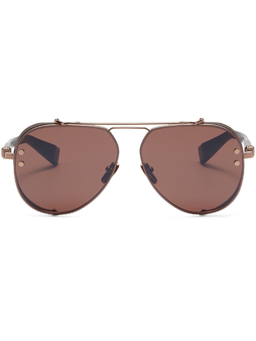 Balmain Eyewear Capitaine 飞行员镜框太阳眼镜 - 褐色