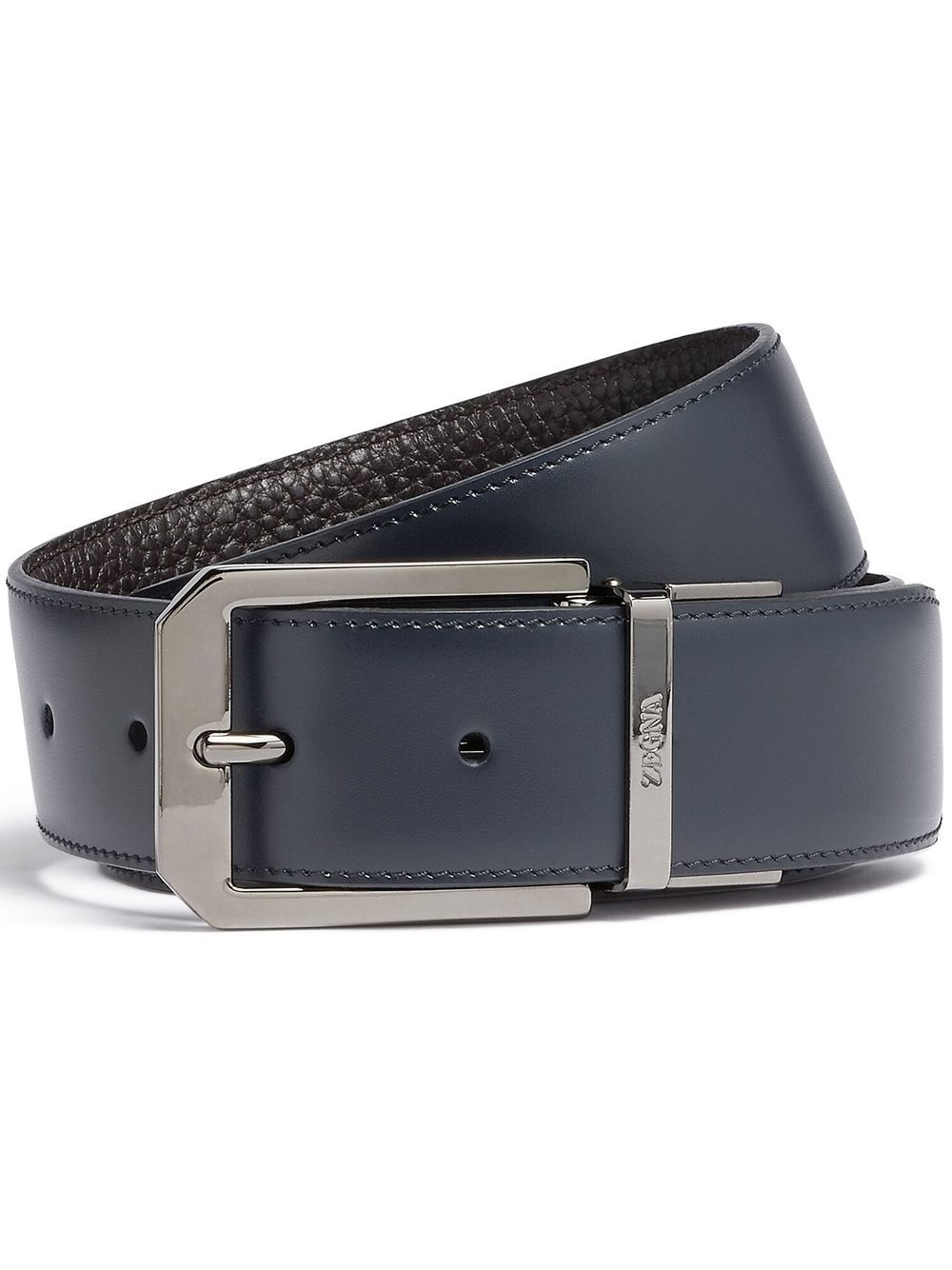 Zegna 纹理皮质双面腰带 - 蓝色