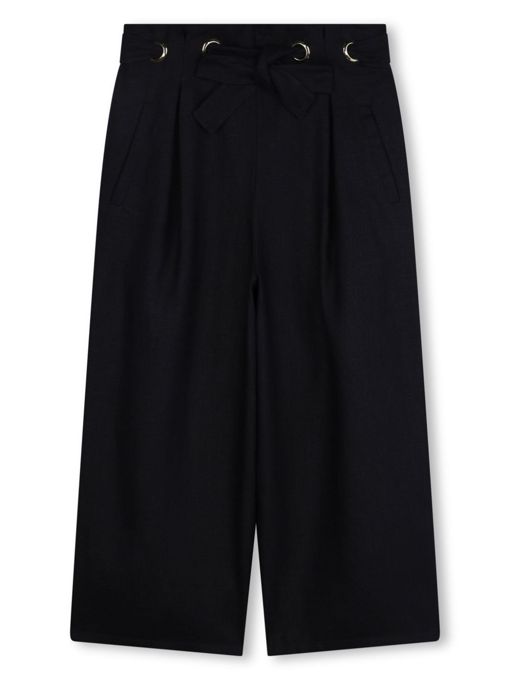 Chloé Kids 褶饰细节亚麻长裤 - 蓝色