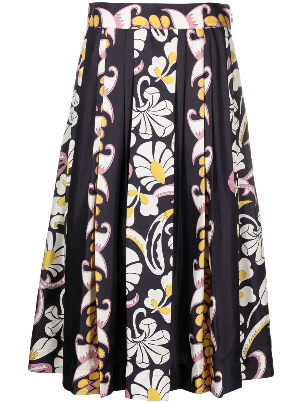 Tory Burch 花卉印花百褶真丝半身裙 - 黑色