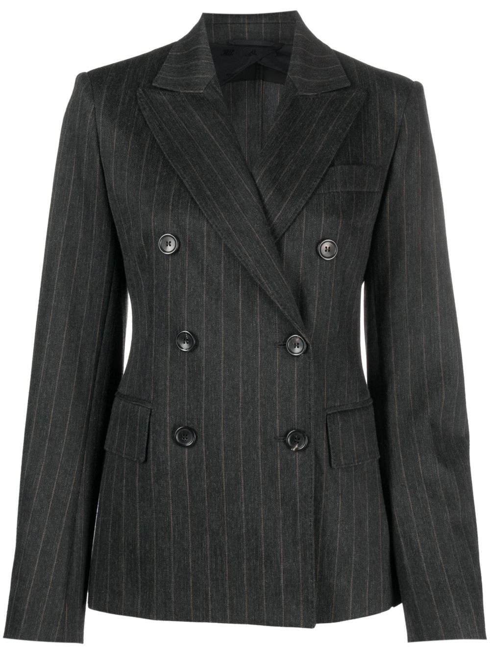 Max Mara 细条纹双排扣西装夹克 - 灰色