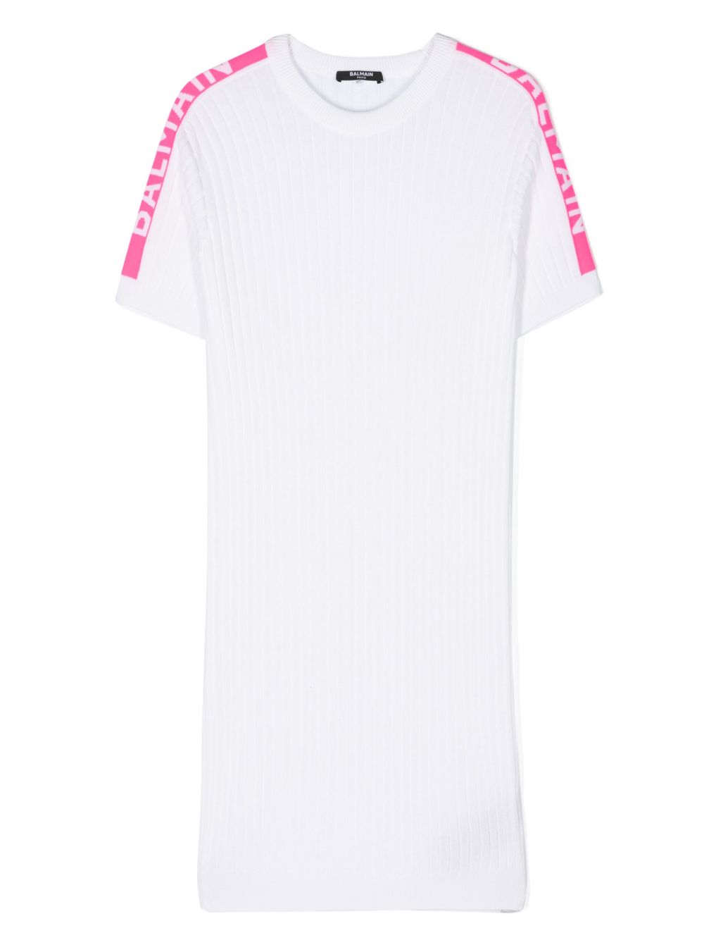 Balmain Kids logo提花迷你连衣裙 - 白色