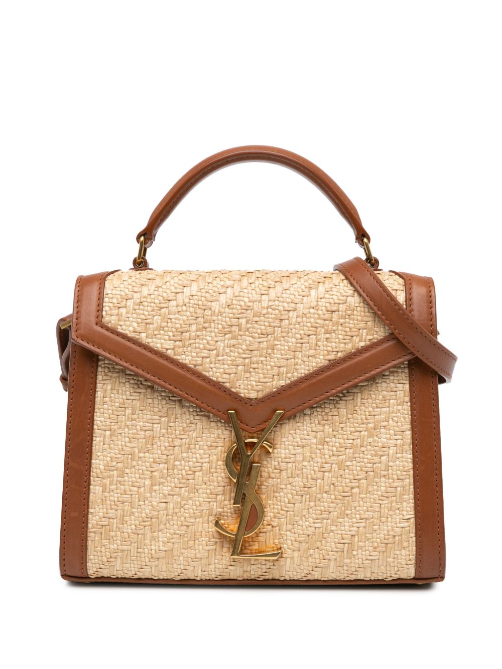 Saint Laurent Pre-Owned Cassandra 迷你拉菲草斜挎包（2023年典藏款） - 褐色
