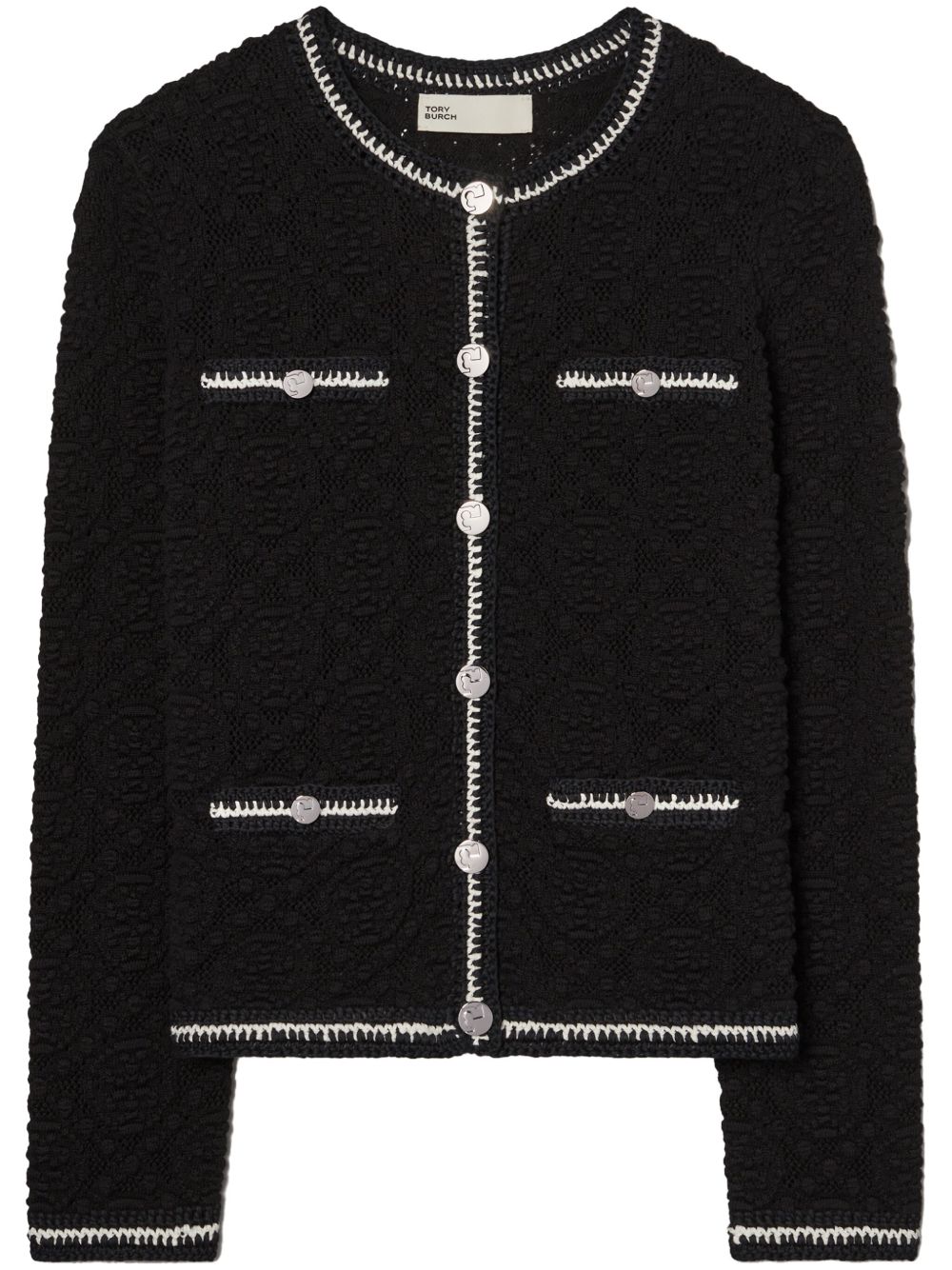 Tory Burch Kendra logo蕾丝开衫 - 黑色