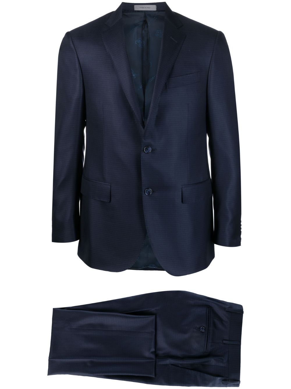 Corneliani 同色系印花单排扣西装套装 - 蓝色
