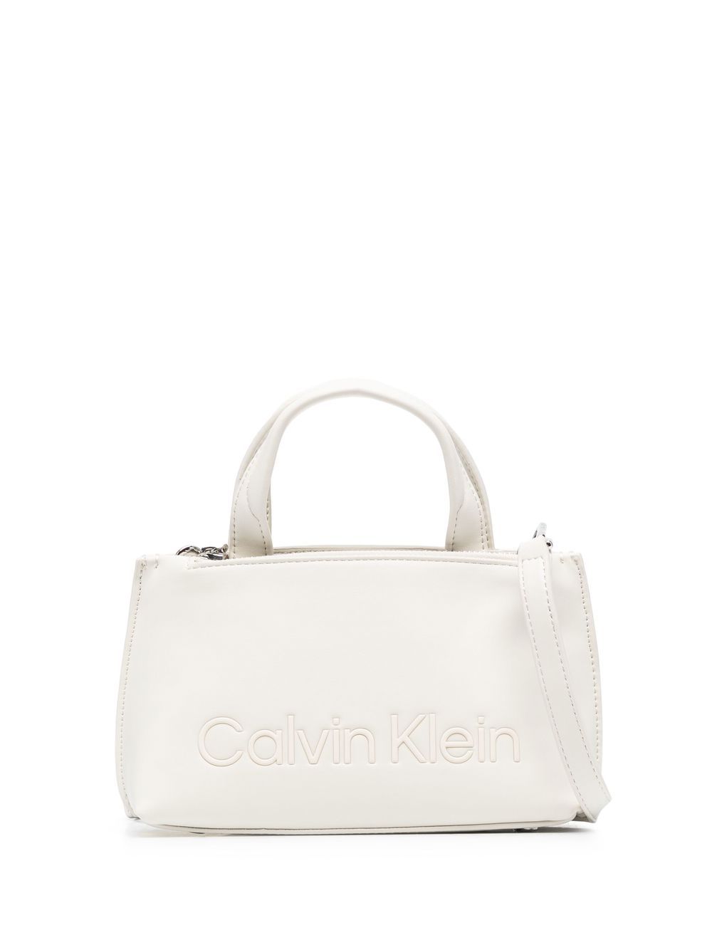 Calvin Klein logo标牌手提包 - 白色