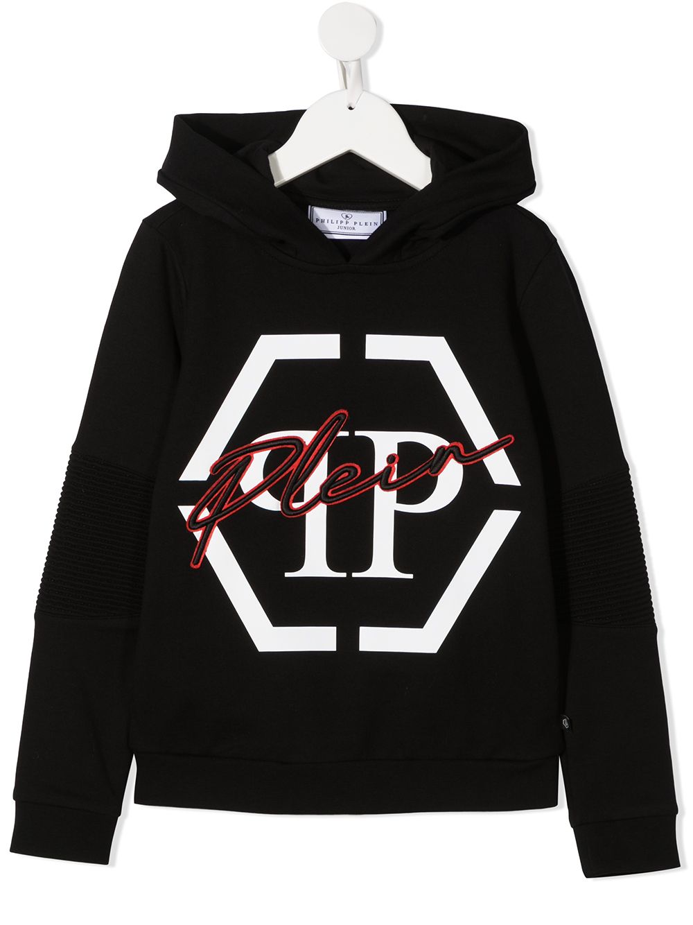 Philipp Plein Junior 六边形logo印花连帽衫 - 黑色
