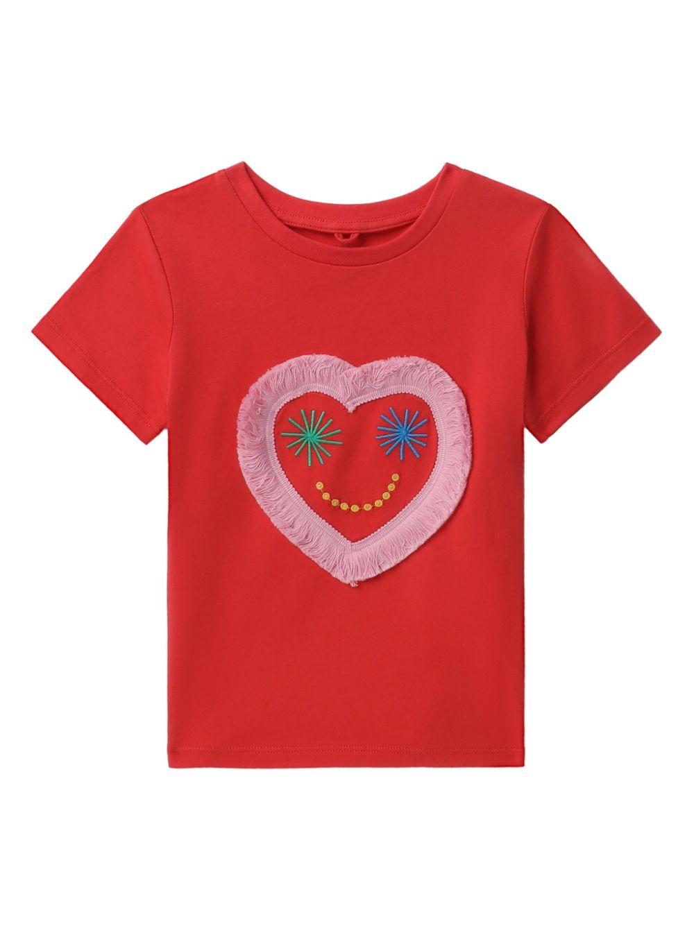 Stella McCartney Kids 爱心刺绣平纹针织T恤 - 红色