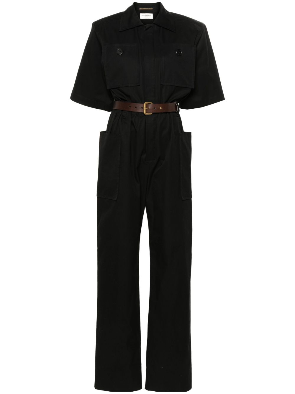 Saint Laurent 短袖棉连体长裤 - 黑色