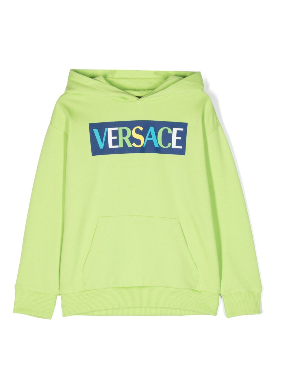 Versace Kids logo印花平纹针织抓绒连帽衫 - 绿色