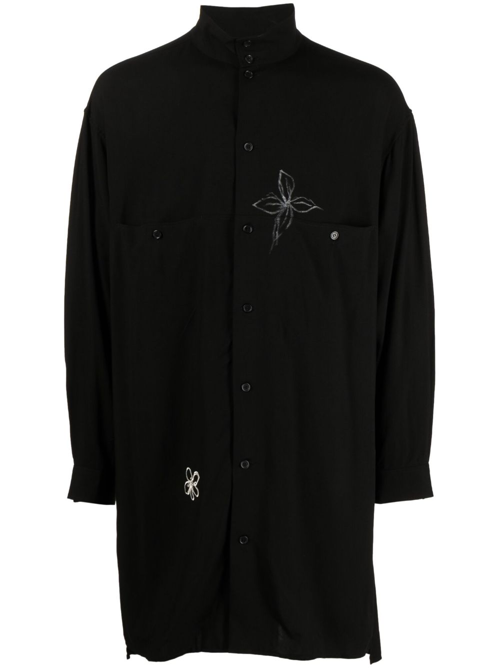Yohji Yamamoto 花卉涂鸦长款衬衫 - 黑色