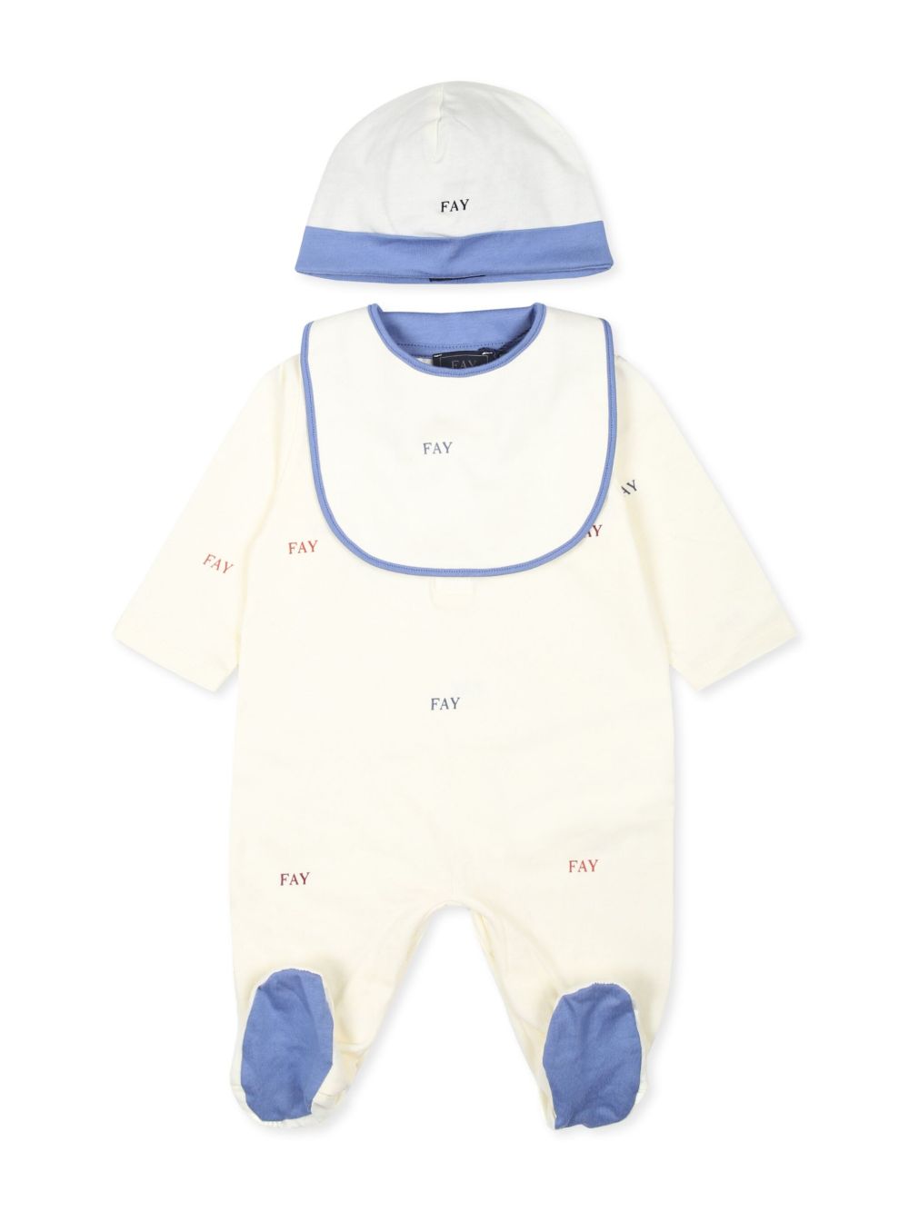 Fay Kids logo印花棉连体衣套装 (三件装) - 白色