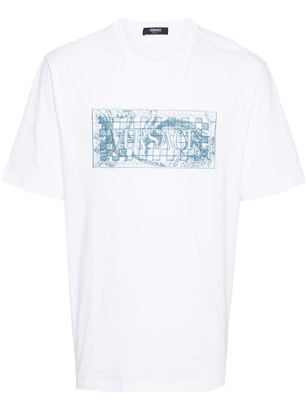 Versace logo刺绣棉T恤 - 白色
