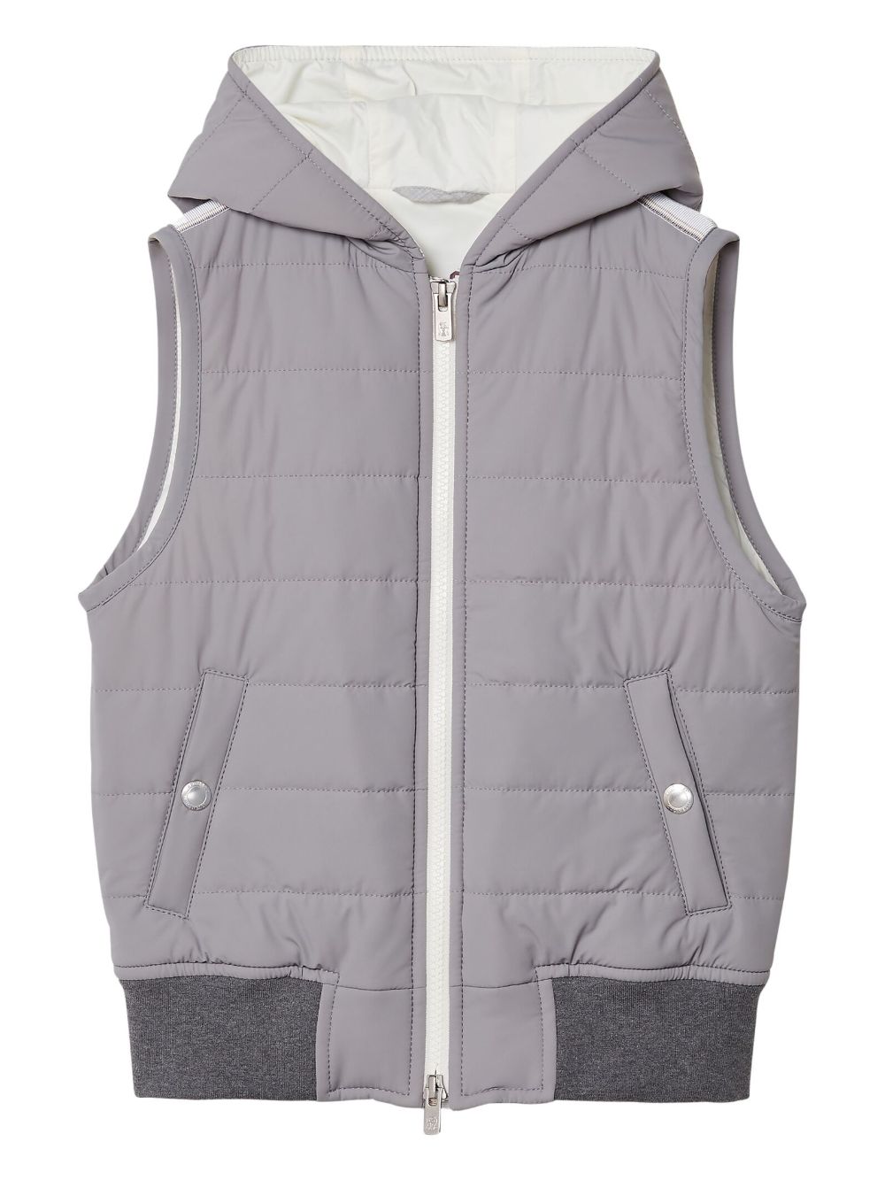 Brunello Cucinelli Kids 绗缝拉链马甲 - 灰色