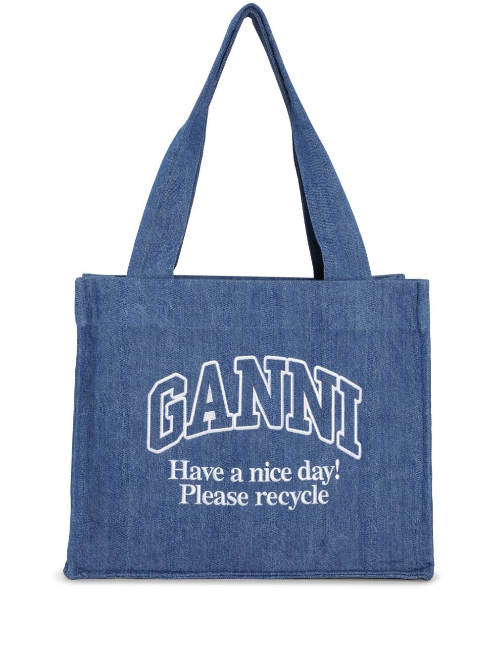 GANNI logo刺绣牛仔单肩包 - 蓝色