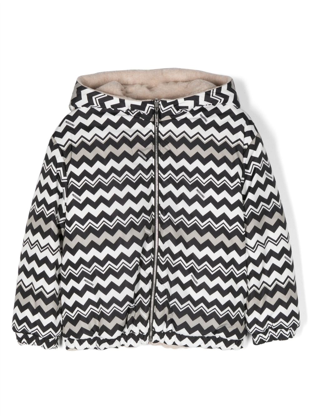 Missoni Kids Z字形图案连帽飞行员夹克 - 黑色