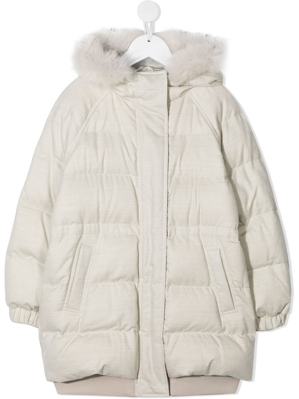 Brunello Cucinelli Kids 人造皮草边饰羽绒夹克 - 中性色