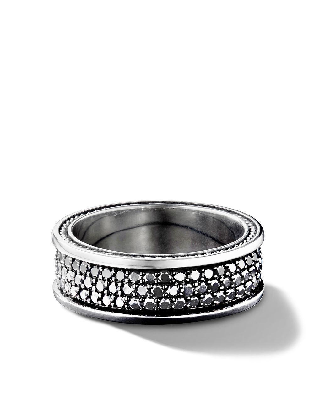 David Yurman 纯银 Streamline Three Row 钻石指环戒指 - 银色