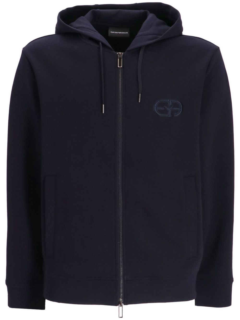 Emporio Armani logo刺绣拉链连帽衫 - 蓝色