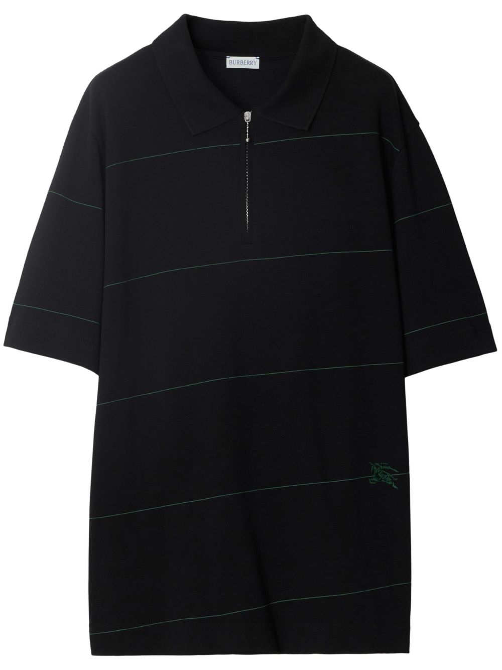 Burberry logo刺绣条纹polo衫 - 黑色