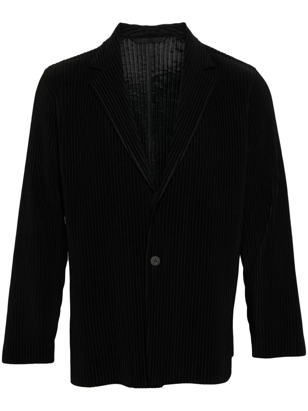 Homme Plissé Issey Miyake 细褶效果单排扣西装夹克 - 黑色