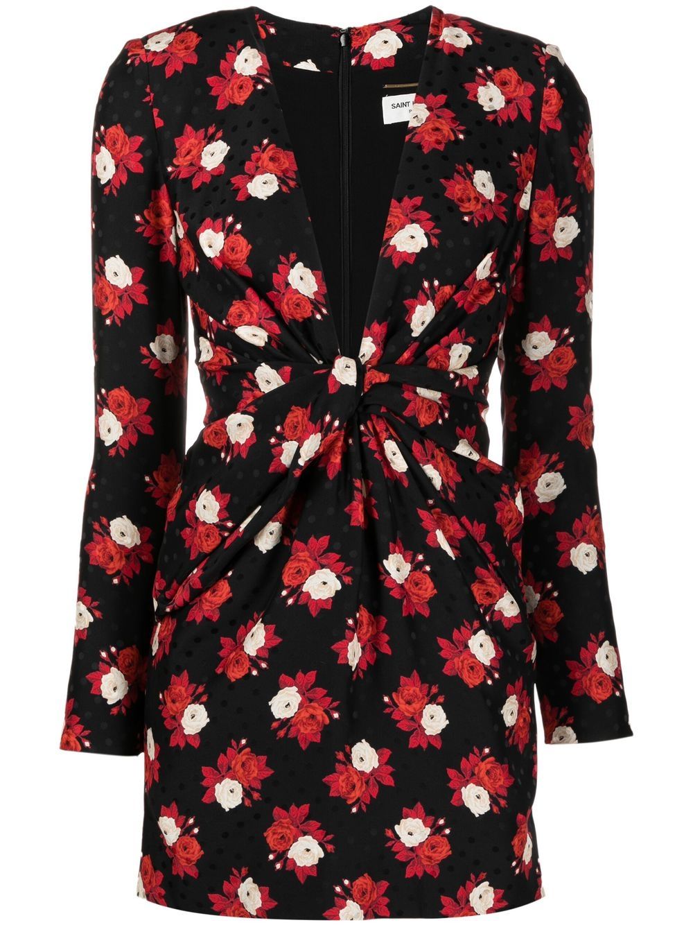Saint Laurent 深V领迷你连衣裙 - 黑色