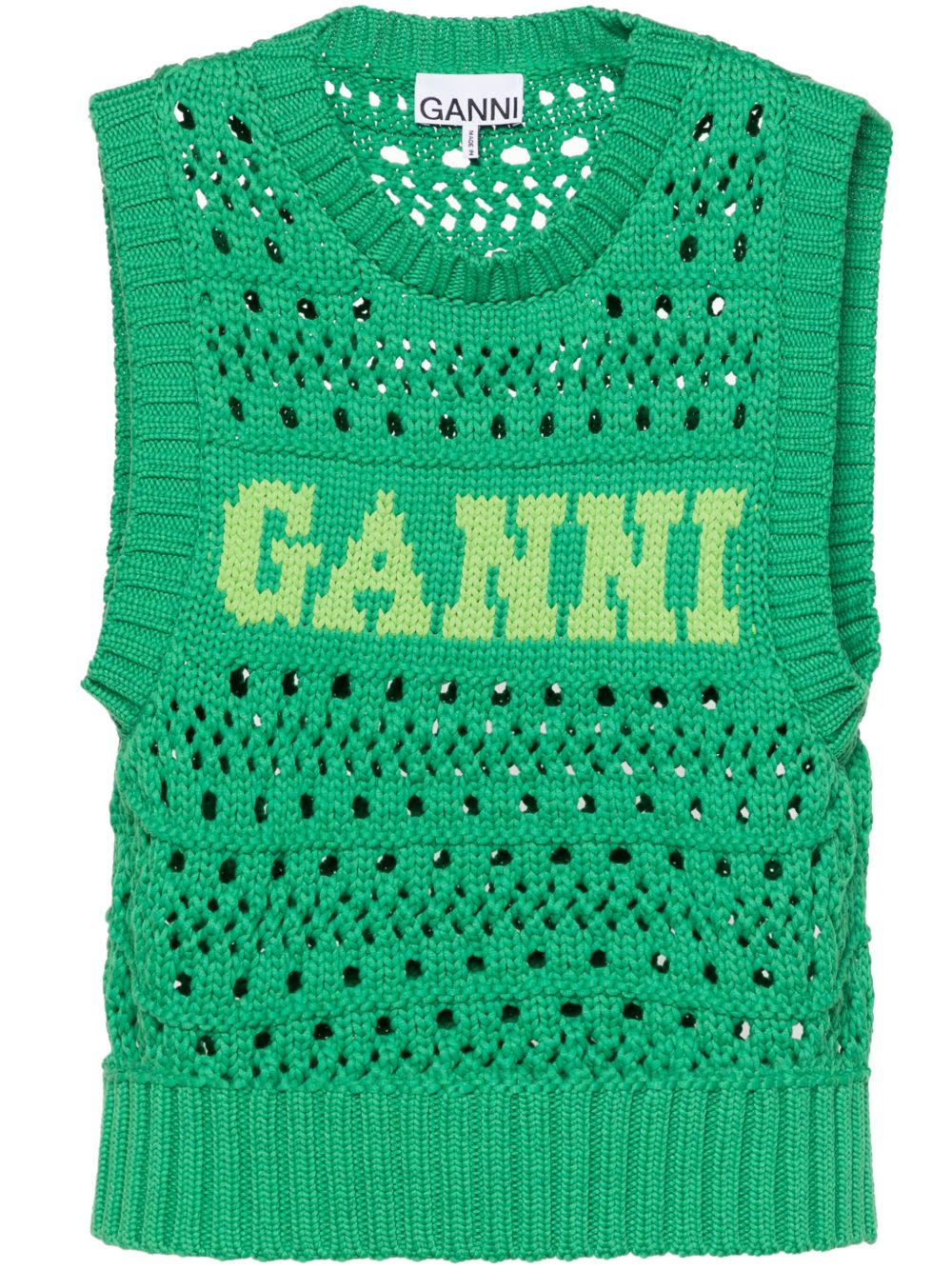 GANNI logo嵌花针织绳结马甲 - 绿色