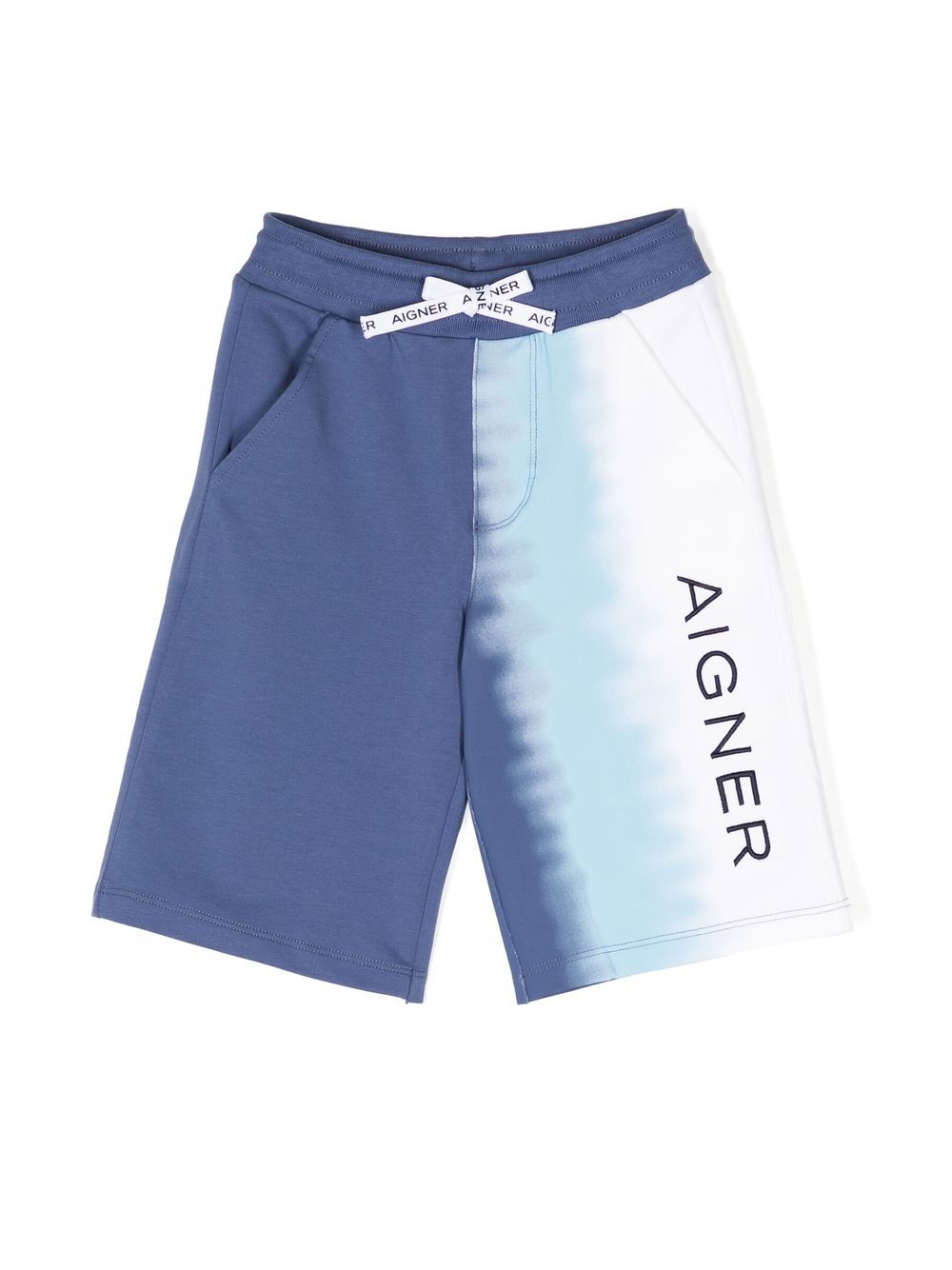 Aigner Kids 扎染刺绣logo短裤 - 蓝色