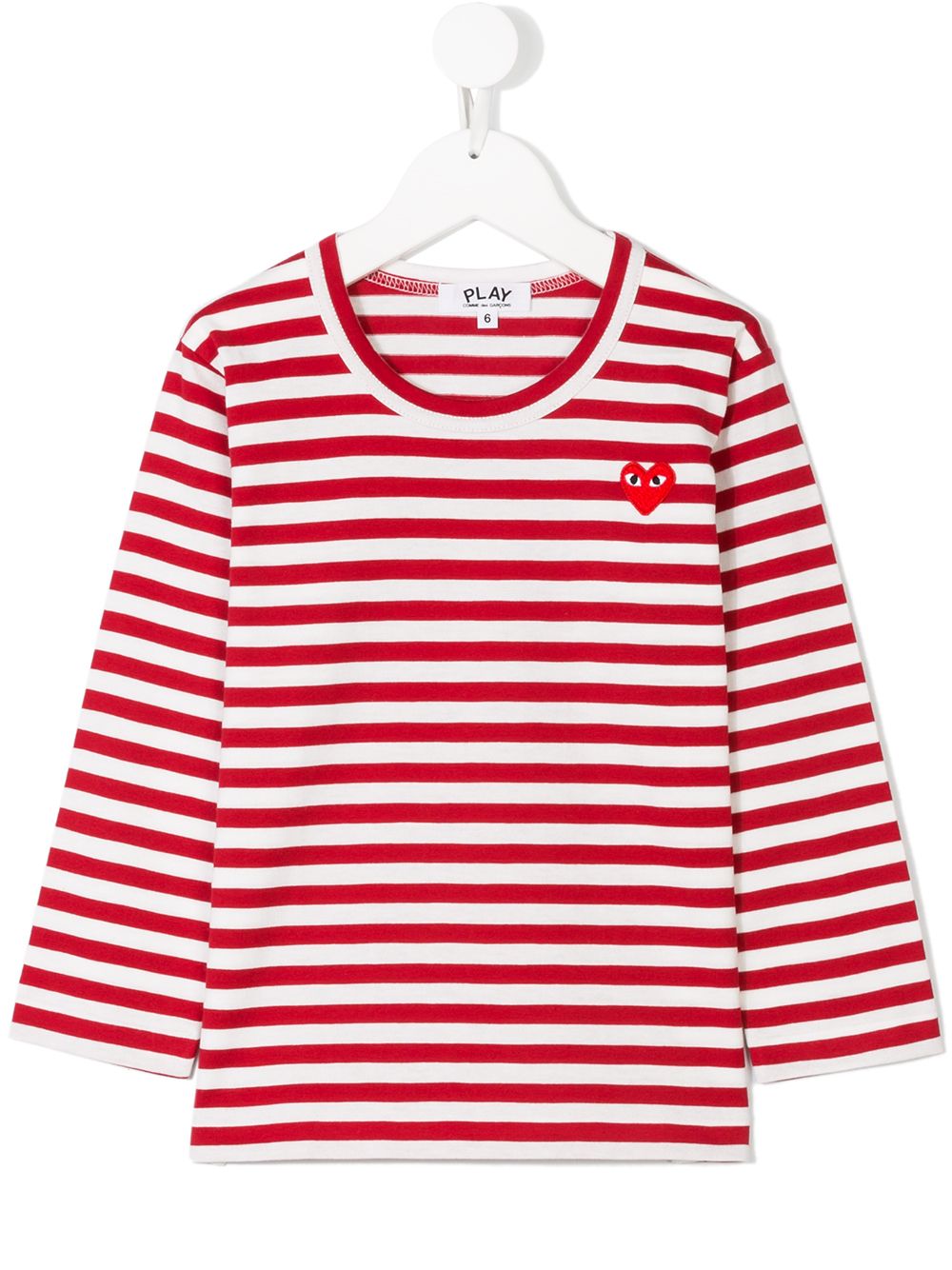 Comme Des Garçons Play Kids 爱心刺绣条纹全棉上衣 - 红色