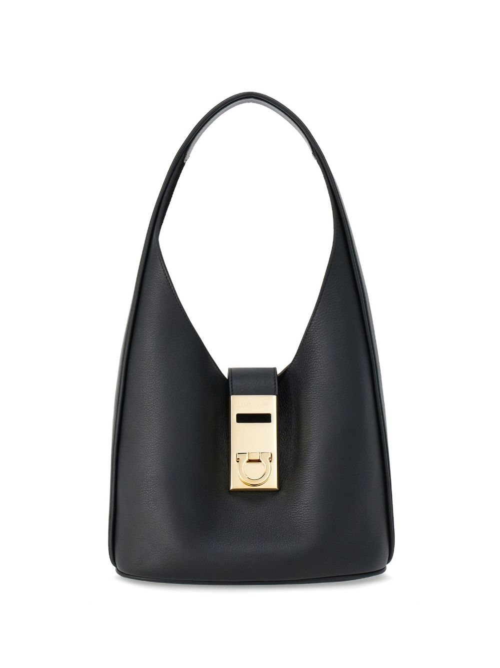 Ferragamo Gancini 中号扣环皮质水饺包 - 黑色
