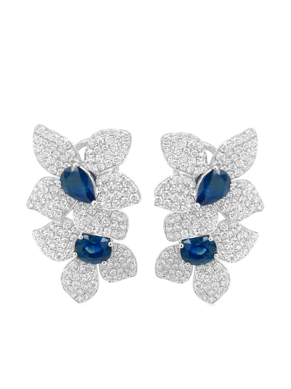 HYT Jewelry 18K白金钻石蓝宝石夹扣式耳环 - 蓝色