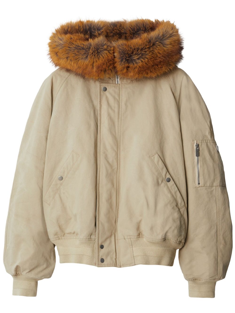 Burberry 人造皮草兜帽棉飞行员夹克 - 中性色