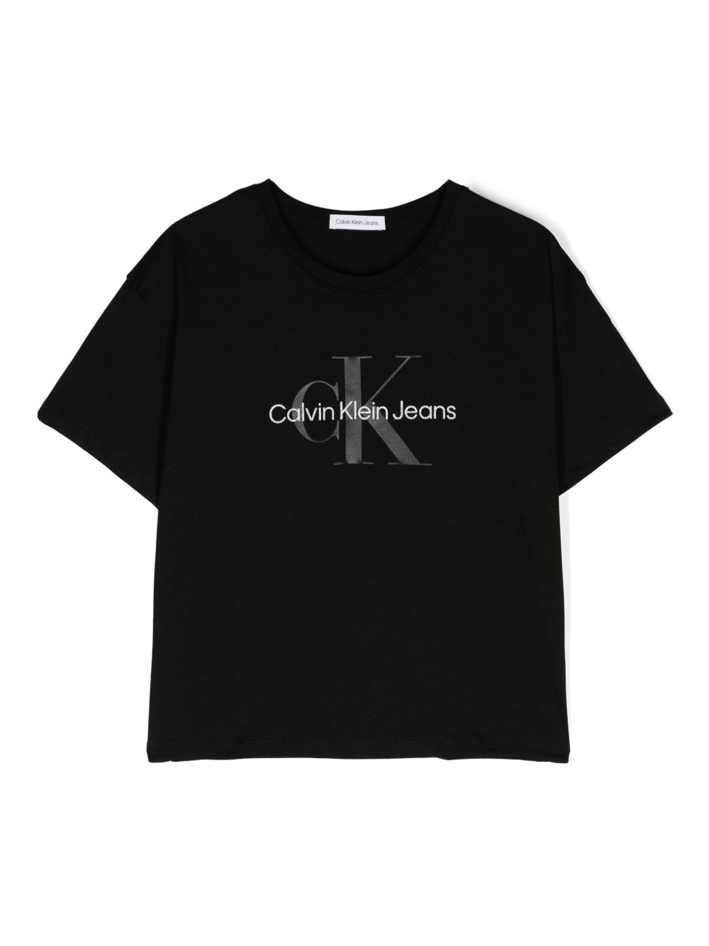 Calvin Klein Kids logo印花垮肩T恤 - 黑色