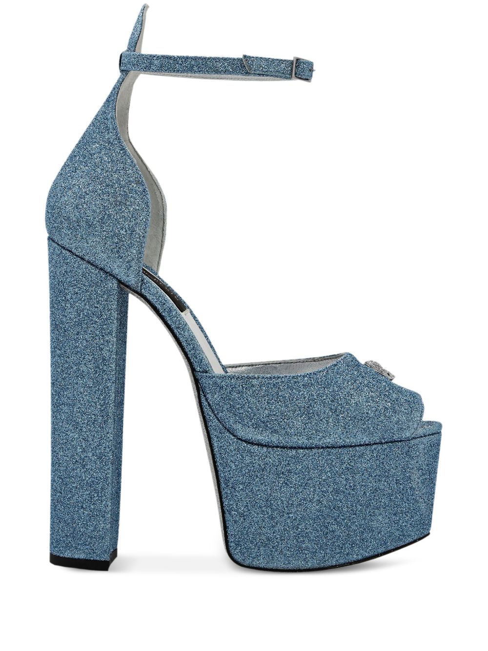 Philipp Plein Glitter 水台式高跟凉鞋 - 蓝色