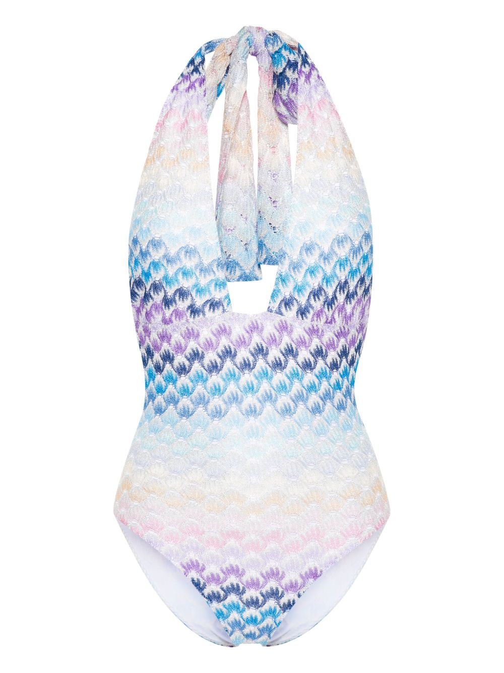 Missoni 針織繞頸連身泳衣 - 蓝色