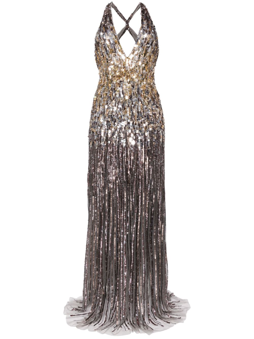 Jenny Packham Margot 亮片挂脖礼服 - 金属色