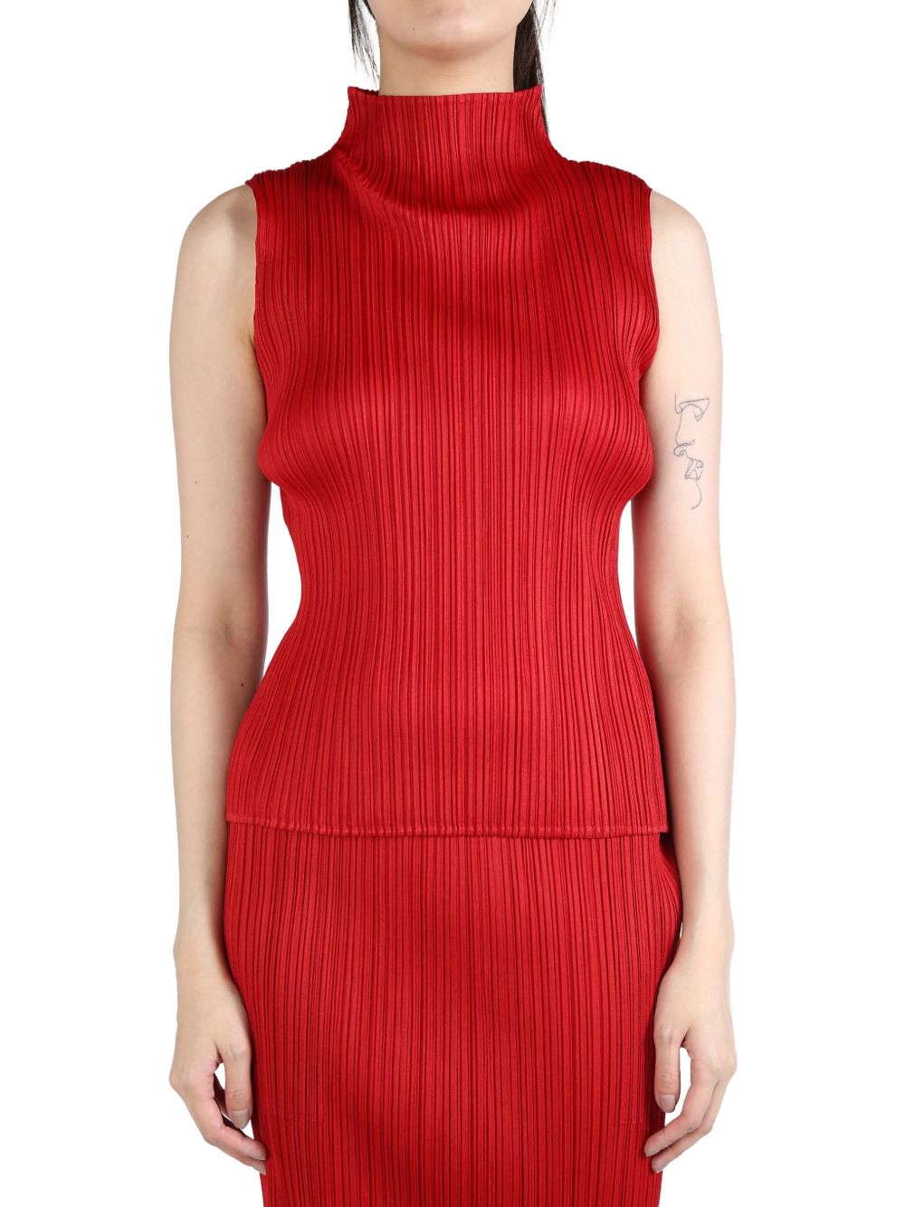 Pleats Please Issey Miyake plissé tank top - 红色