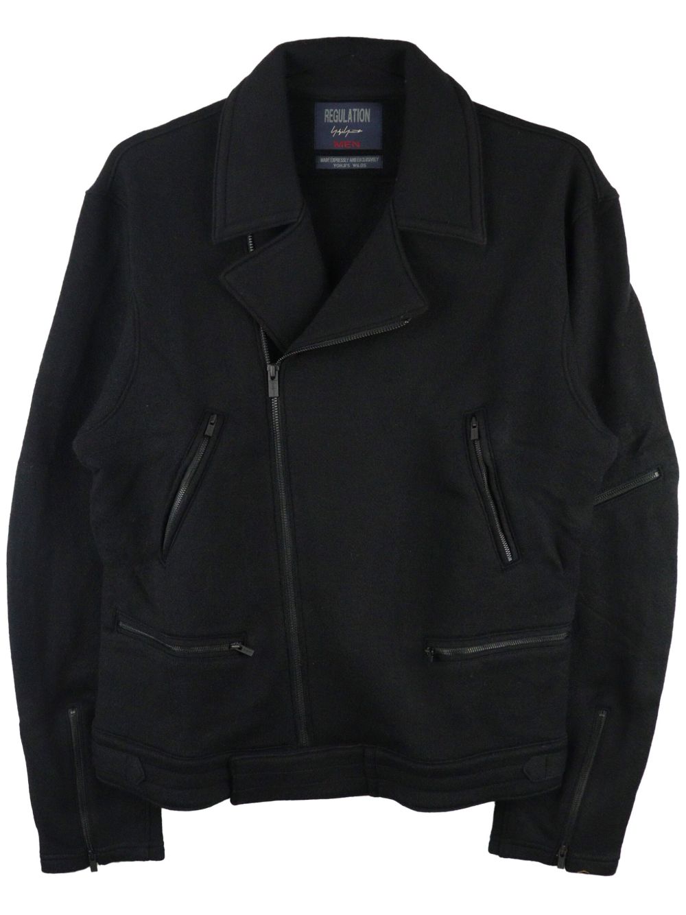 Yohji Yamamoto 拉链羊毛混纺机车夹克 - 黑色