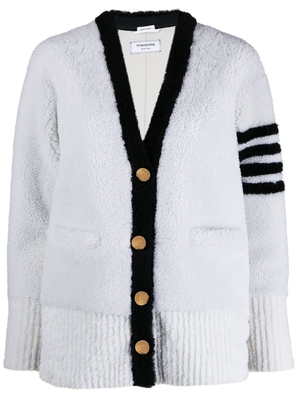 Thom Browne 四条纹皮毛一体开衫 - 白色