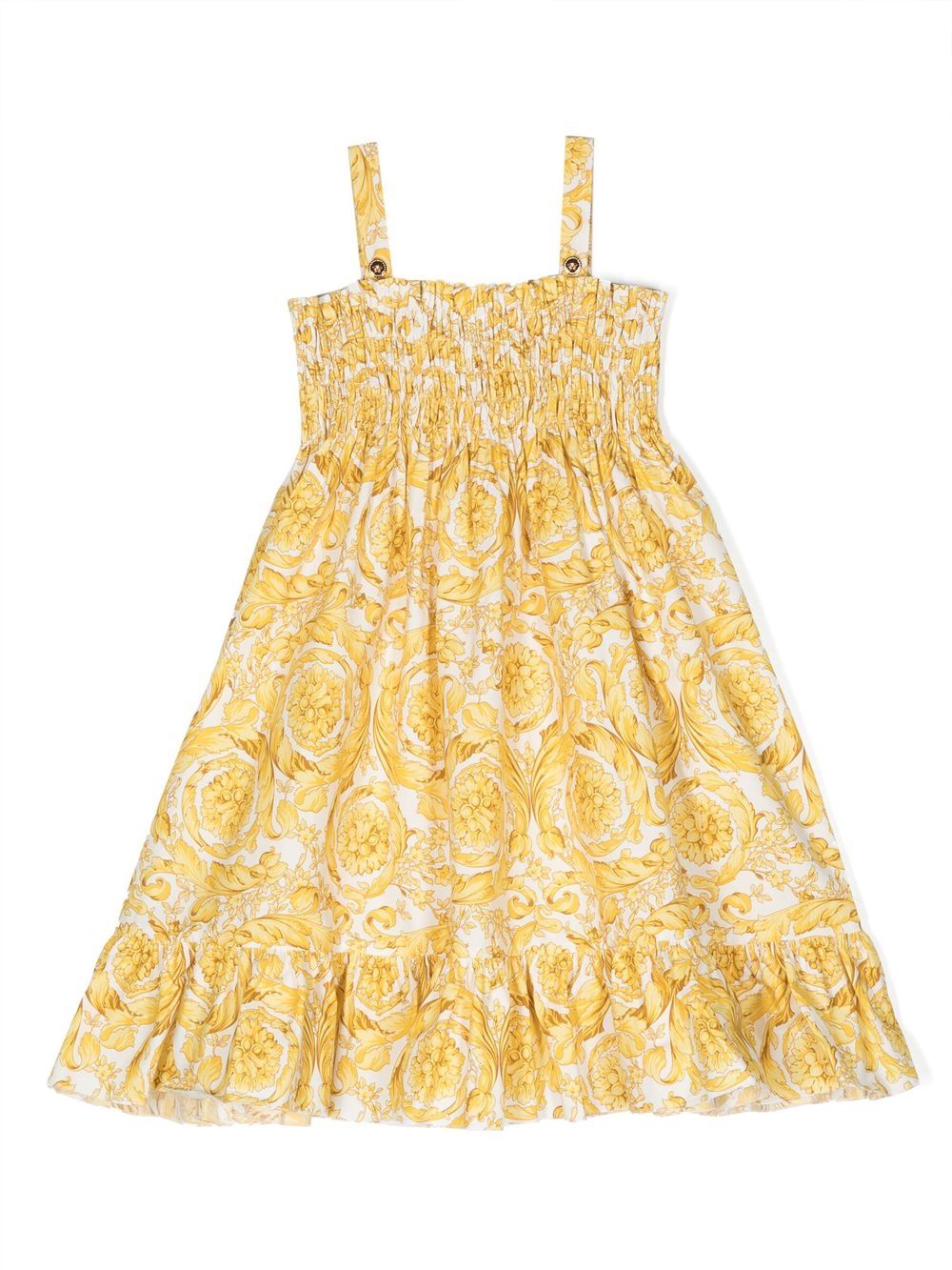 Versace Kids Barocco 印花伞形连衣裙 - 黄色
