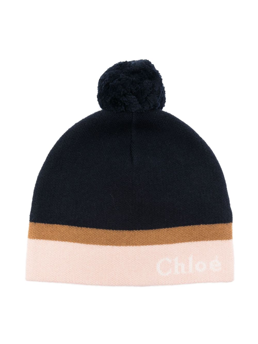 Chloé Kids logo嵌花针织套头帽 - 蓝色