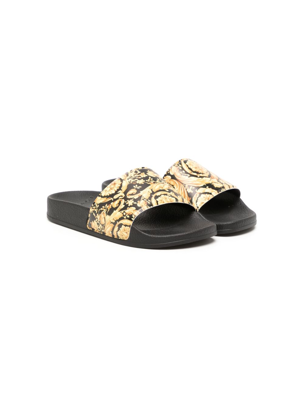 Versace Kids 巴洛克图案穿套式拖鞋 - 黑色