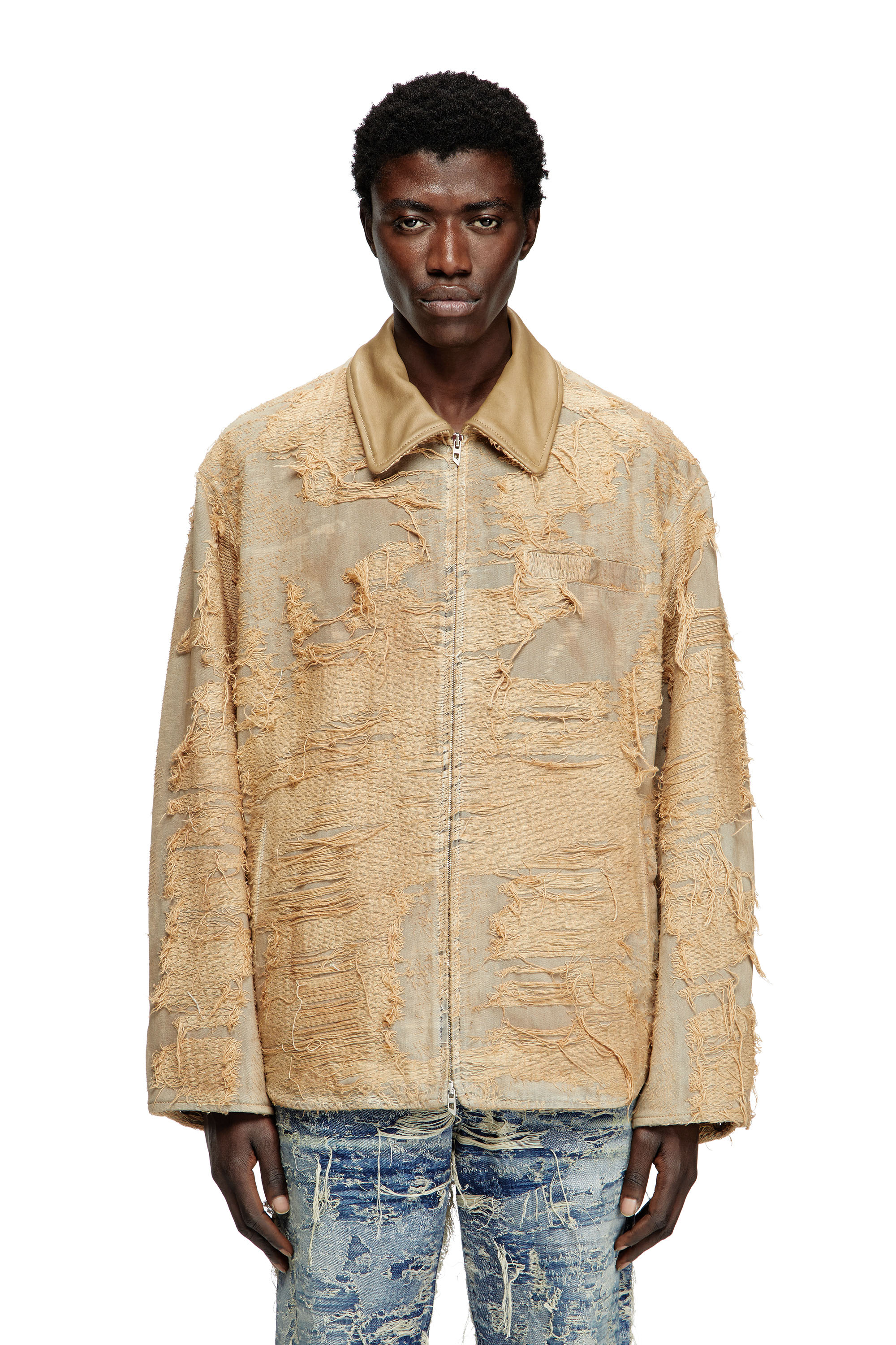 Diesel - Jacket in overdyed floating-thread denim - Denim Jackets - Man - Brown